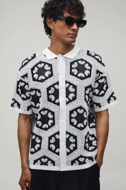 boohooMAN Chemise Décontractée En Tricot Tapisserie Crochet<Homme Tout Afficher|Maille