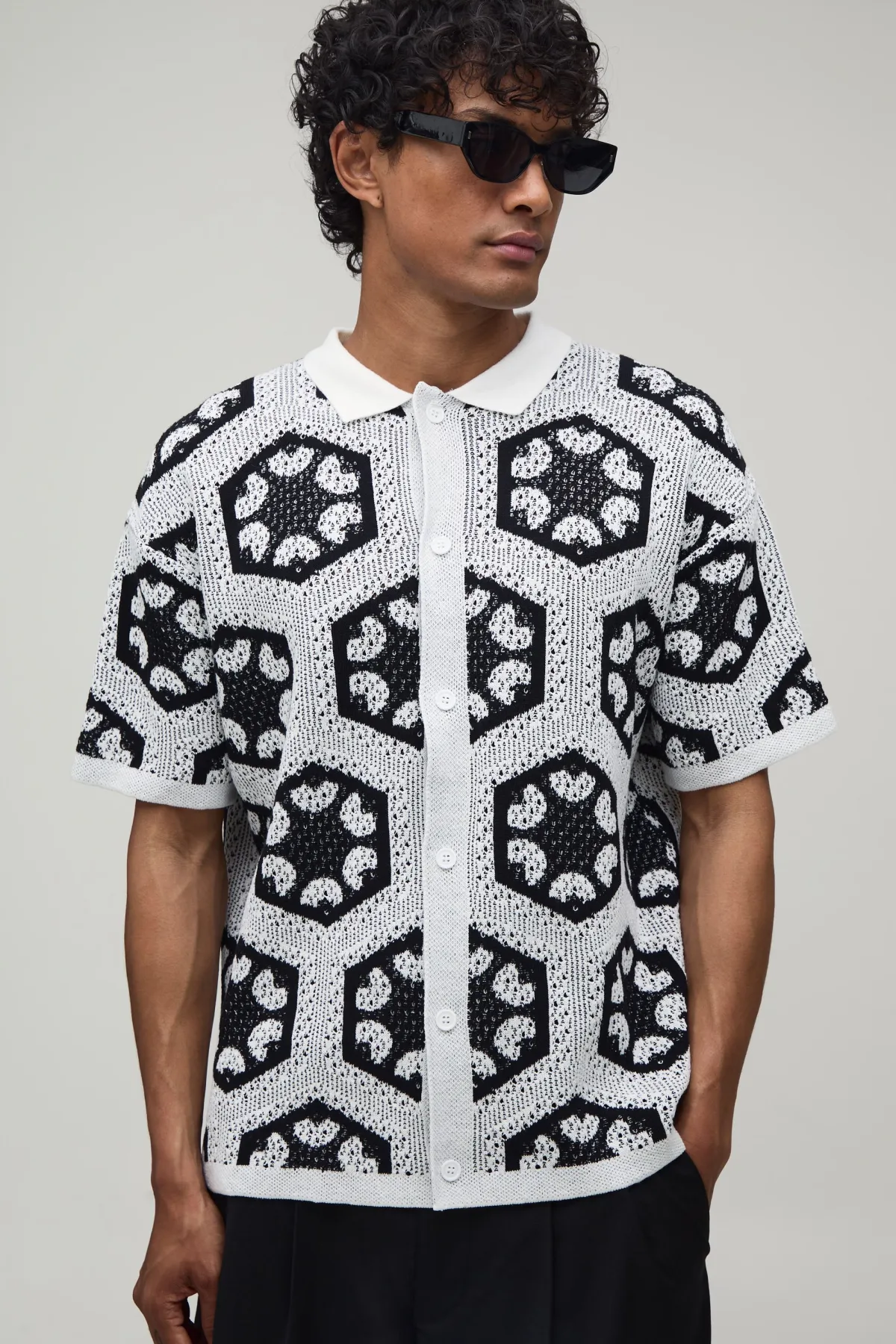 boohooMAN Chemise Décontractée En Tricot Tapisserie Crochet<Homme Tout Afficher|Maille