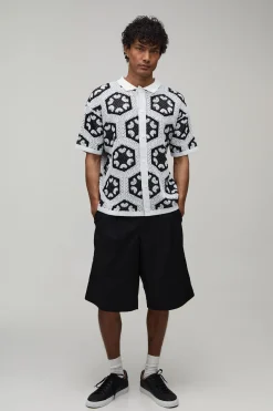 boohooMAN Chemise Décontractée En Tricot Tapisserie Crochet<Homme Tout Afficher|Maille