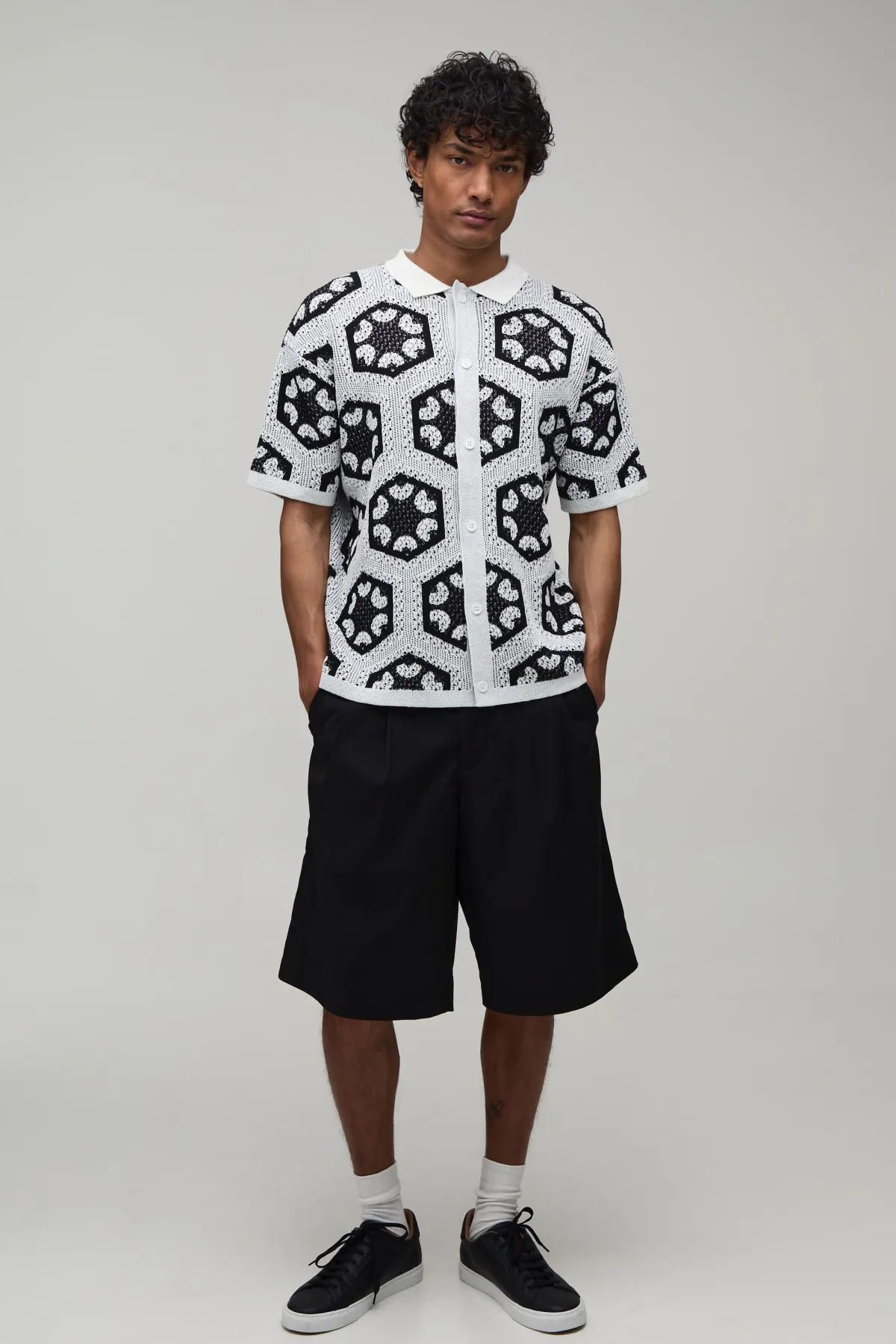 boohooMAN Chemise Décontractée En Tricot Tapisserie Crochet<Homme Tout Afficher|Maille