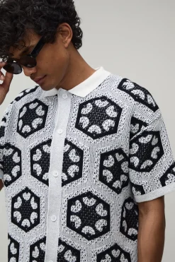boohooMAN Chemise Décontractée En Tricot Tapisserie Crochet<Homme Tout Afficher|Maille