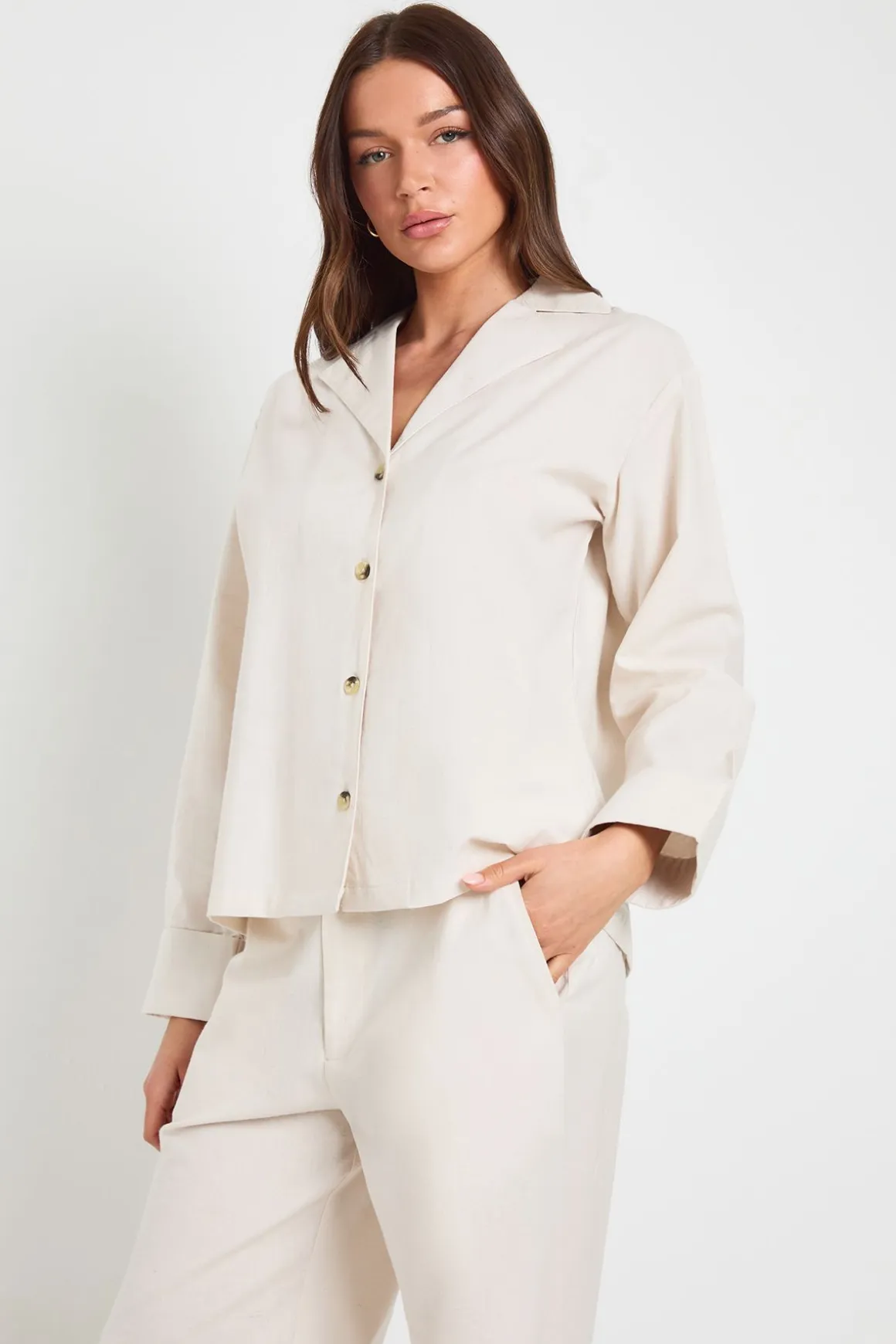 Chemise Décontractée À Manches Longues En Mélange De Lin