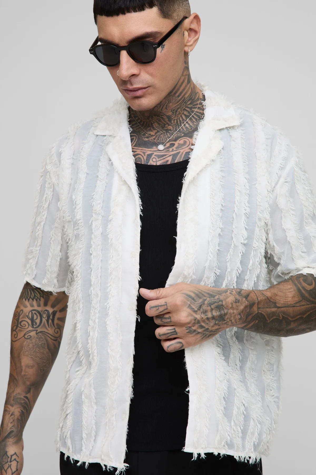 boohooMAN Chemise décontractée à rayures piquées pour grandes tailles<Homme Chemises|Tout Afficher