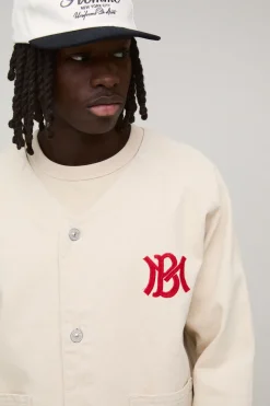 Chemise De Baseball En Denim Brodée Style Universitaire Oversize