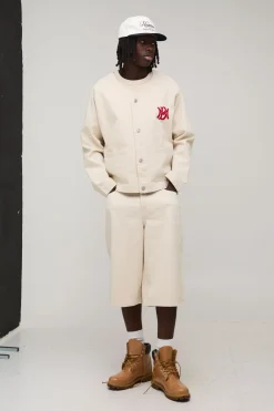 Chemise De Baseball En Denim Brodée Style Universitaire Oversize