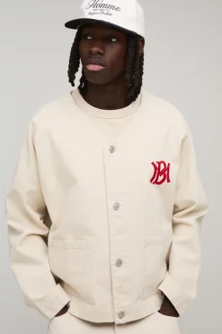 Chemise De Baseball En Denim Brodée Style Universitaire Oversize