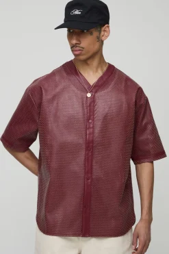 Chemise de baseball en maille synthétique surdimensionnée