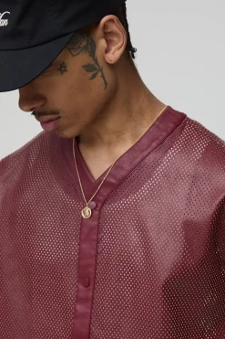 Chemise de baseball en maille synthétique surdimensionnée