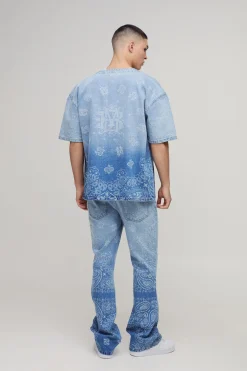 Chemise de baseball à imprimé laser bandana en denim