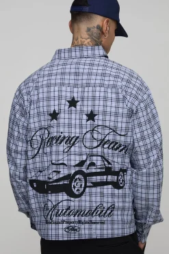 Chemise de course surdimensionnée, à la coupe boxy, haute, avec broderie et micro-carreaux