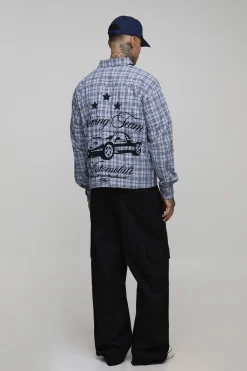 Chemise de course surdimensionnée, à la coupe boxy, haute, avec broderie et micro-carreaux