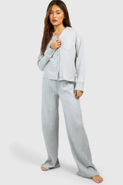 Chemise de détente à détails en passepoil côtelé et à manches longues