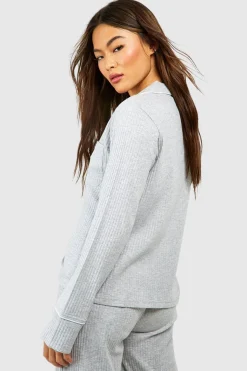 Chemise de détente à détails en passepoil côtelé et à manches longues