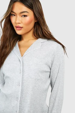 Chemise de détente à détails en passepoil côtelé et à manches longues
