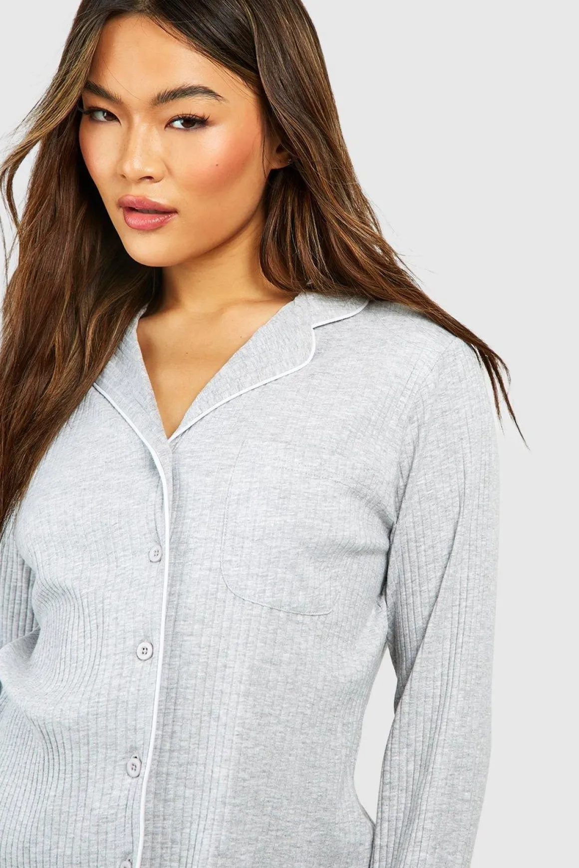 Chemise de détente à détails en passepoil côtelé et à manches longues