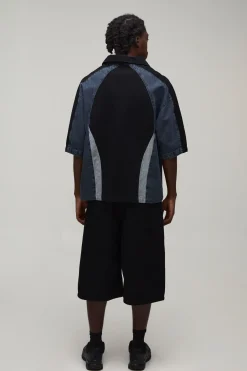 Chemise De Football En Denim À Panneaux Brodée Ofcl