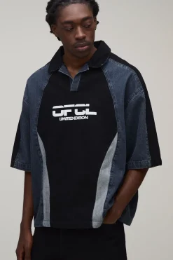 Chemise De Football En Denim À Panneaux Brodée Ofcl