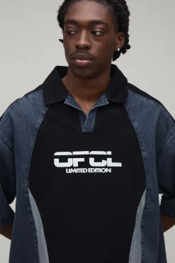 Chemise De Football En Denim À Panneaux Brodée Ofcl