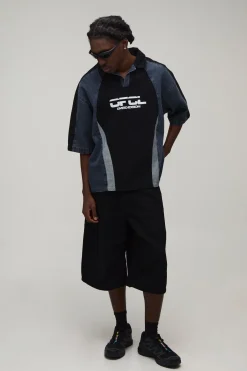 Chemise De Football En Denim À Panneaux Brodée Ofcl