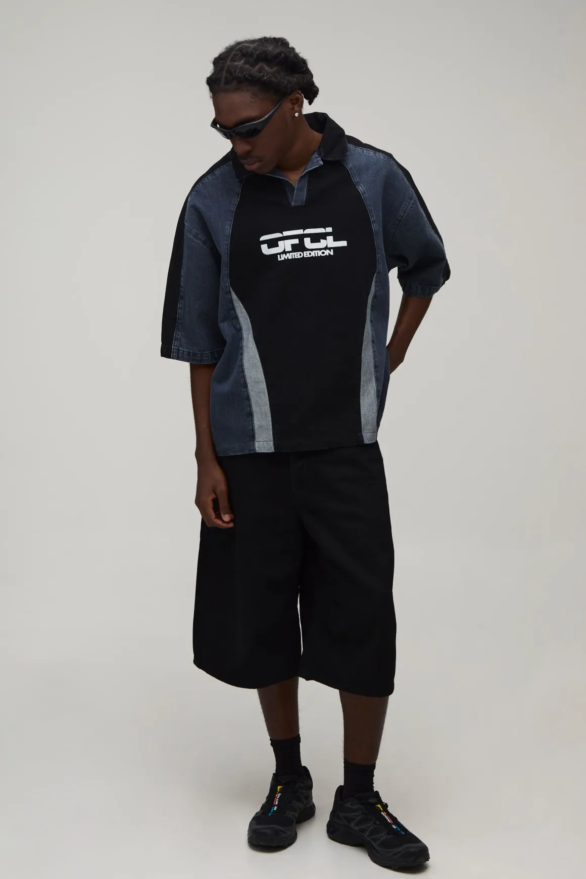 Chemise De Football En Denim À Panneaux Brodée Ofcl