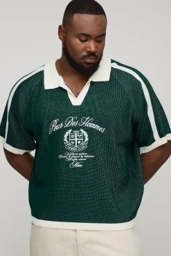boohooMAN Chemise de football en maille tricotée, surdimensionnée, au style boxy et brodée<Homme Polos|Tout Afficher