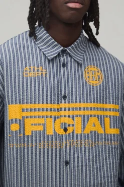 boohooMAN Chemise De Football Oversize Crop À Rayures Officielles Et Manches Longues<Homme Chemises Grande Taille|Chemises