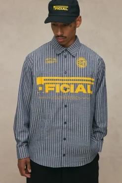 boohooMAN Chemise De Football Oversize Crop À Rayures Officielles Et Manches Longues<Homme Chemises Grande Taille|Chemises