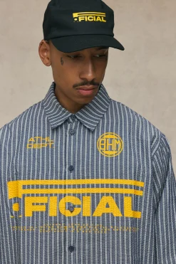 boohooMAN Chemise De Football Oversize Crop À Rayures Officielles Et Manches Longues<Homme Chemises Grande Taille|Chemises