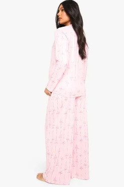 CHEMISE DE MATERNITÉ À MANCHES COURTES À IMPRIMÉ NŒUD PAPILLON ROSE ET SHORT
