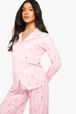 CHEMISE DE MATERNITÉ À MANCHES COURTES À IMPRIMÉ NŒUD PAPILLON ROSE ET SHORT