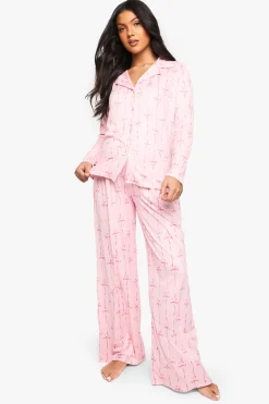 CHEMISE DE MATERNITÉ À MANCHES COURTES À IMPRIMÉ NŒUD PAPILLON ROSE ET SHORT