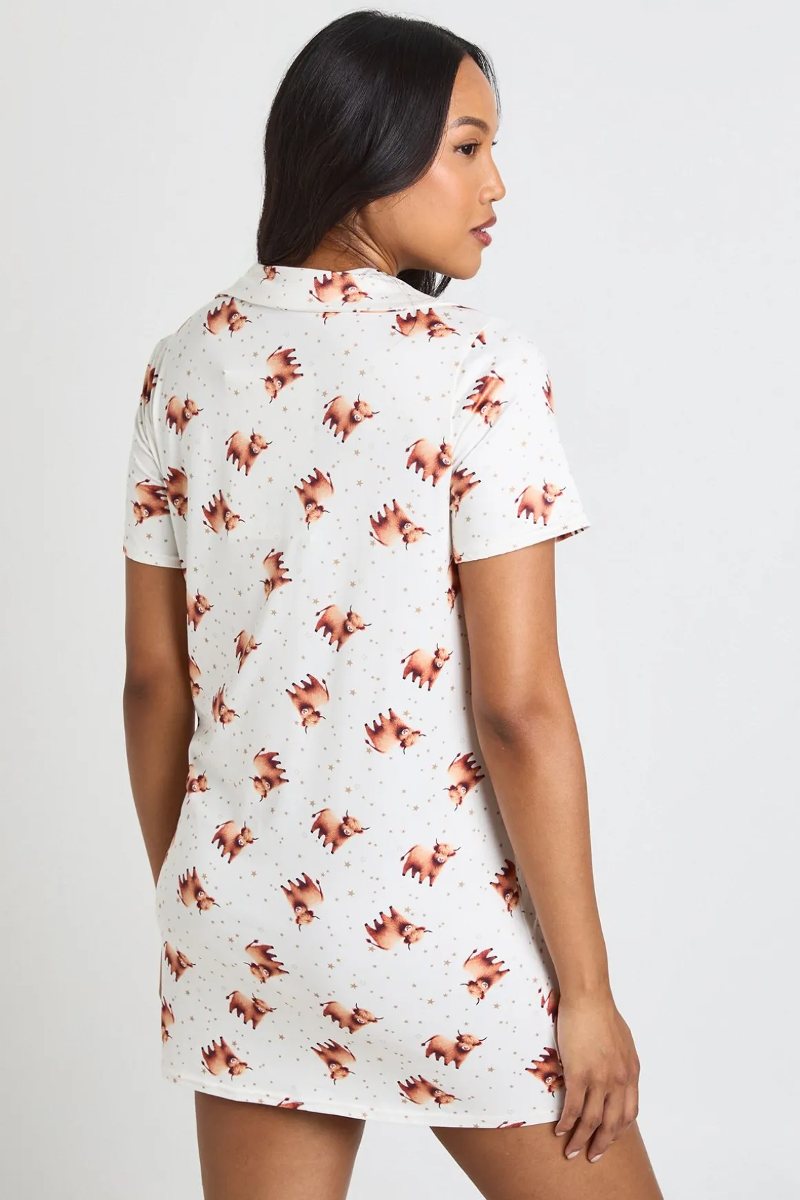 Chemise De Nuit De Maternité À Col Avec Boutons Et Imprimé Vache Highland