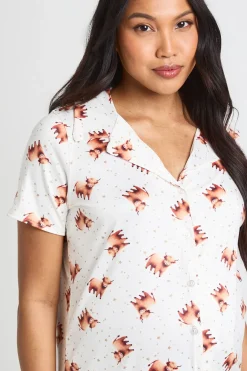 Chemise De Nuit De Maternité À Col Avec Boutons Et Imprimé Vache Highland