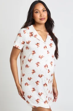 Chemise De Nuit De Maternité À Col Avec Boutons Et Imprimé Vache Highland