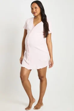 Chemise De Nuit De Maternité Côtelée À Boutons