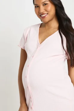 Chemise De Nuit De Maternité Côtelée À Boutons