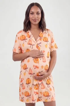 boohoo Chemise De Nuit De Maternité À Imprimé Citrouilles Et Nœuds<Femme Pyjamas