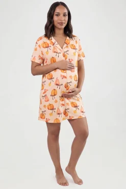 Chemise De Nuit De Maternité À Imprimé Citrouilles Et Nœuds