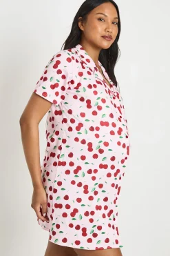 boohoo Chemise De Nuit De Maternité À Imprimé Cerises<Femme Pyjamas