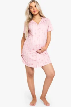 boohoo Chemise de nuit de maternité à imprimé nœud et col boutonné<Femme Pyjamas