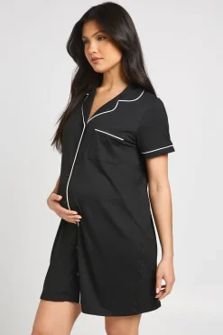 boohoo Chemise De Nuit De Maternité À Manches Courtes Avec Détail De Passepoil<Femme Pyjamas