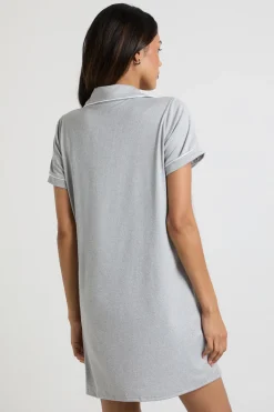 Chemise de Nuit de Maternité à Manches Courtes avec Détails Passepoilés