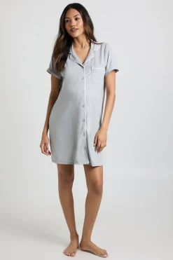 Chemise de Nuit de Maternité à Manches Courtes avec Détails Passepoilés