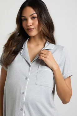 Chemise de Nuit de Maternité à Manches Courtes avec Détails Passepoilés