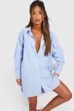 Chemise de nuit en pyjama surdimensionnée à rayures de coton