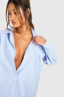 Chemise de nuit en pyjama surdimensionnée à rayures de coton