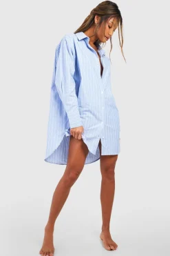 Chemise de nuit en pyjama surdimensionnée à rayures de coton