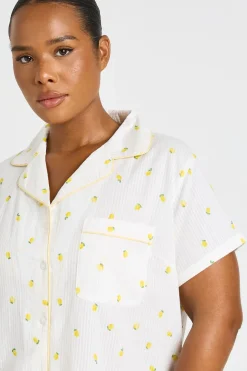 Chemise De Nuit Grande Taille Imprimé Citron Gaufré