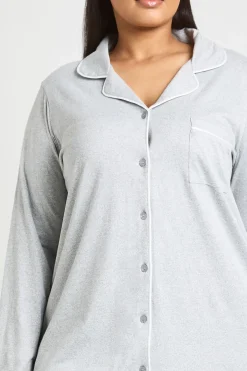 Chemise De Nuit Grande Taille À Manches Longues Avec Détail De Passepoil