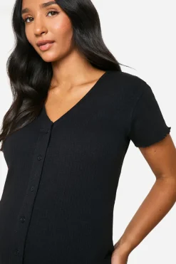 boohoo Chemise de nuit maternité à côtes et boutonnée<Femme Pyjamas
